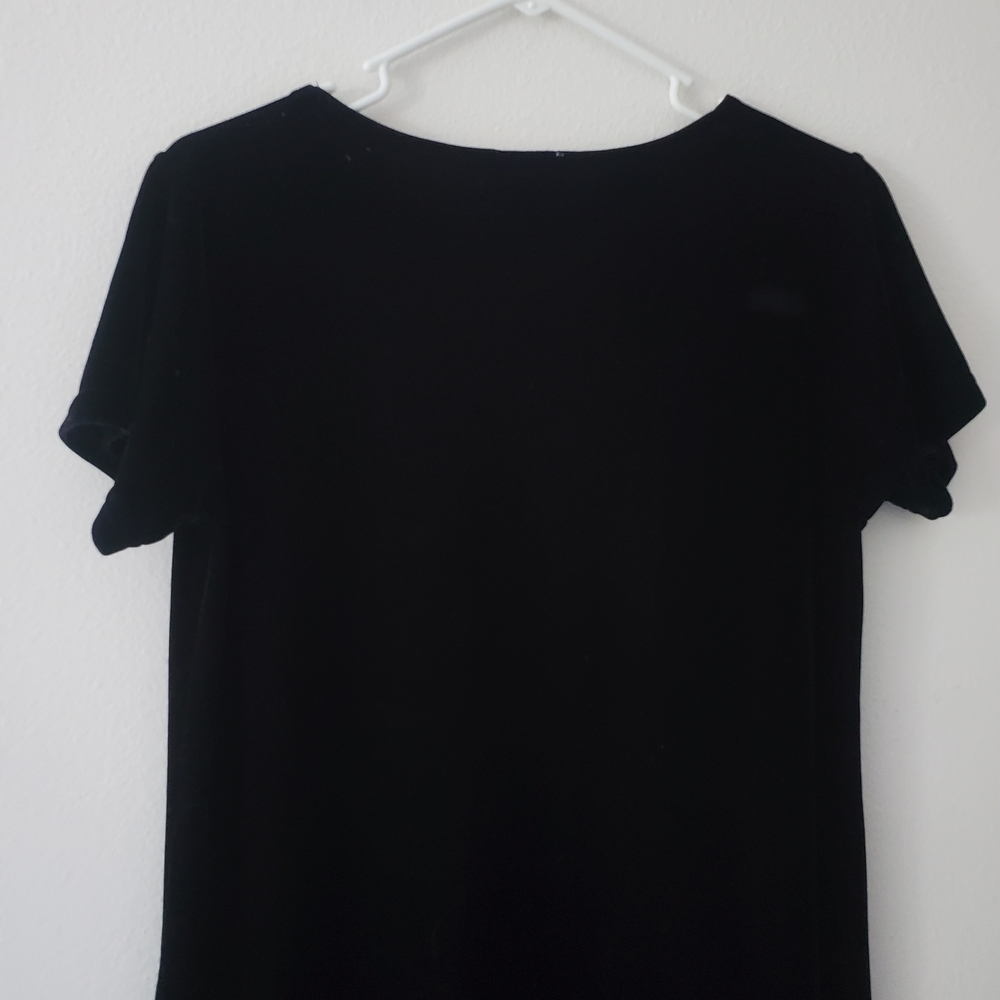 Cassini Black Velour‎ Maxi Dress L Short Slv Stretch Goth Witchy Whimsigoth Vamp - Picture 6 of 13